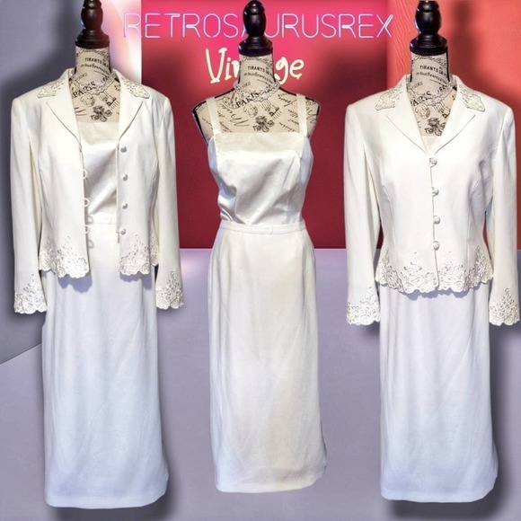Vintage 90s White John Meyer of Norwich 3 Piece Skirt Suit